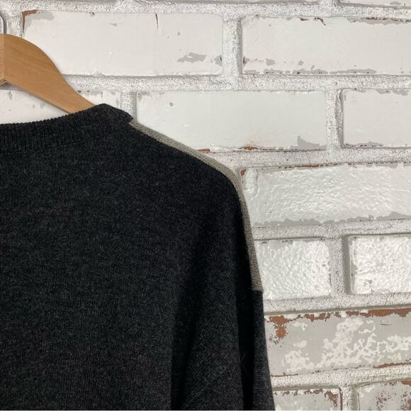 Vintage Lyle & Scott Men Lambs Wool Plaid Charcoal Grey Black Crew Neck Sweater - Picture 7 of 9